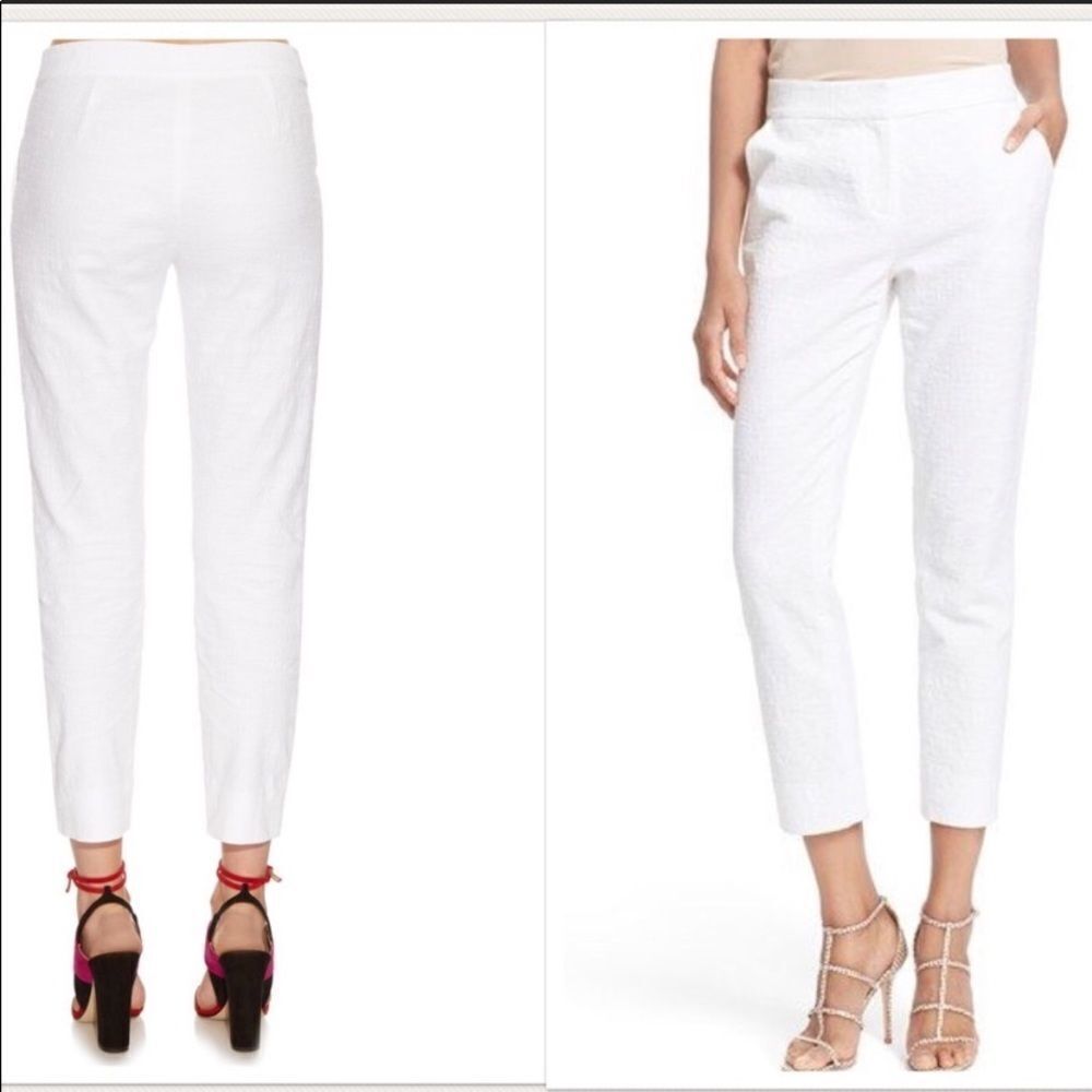 Diane Von Furstenberg Gennifer Cotton Slub Textured Stretch Ankle Pants White 4